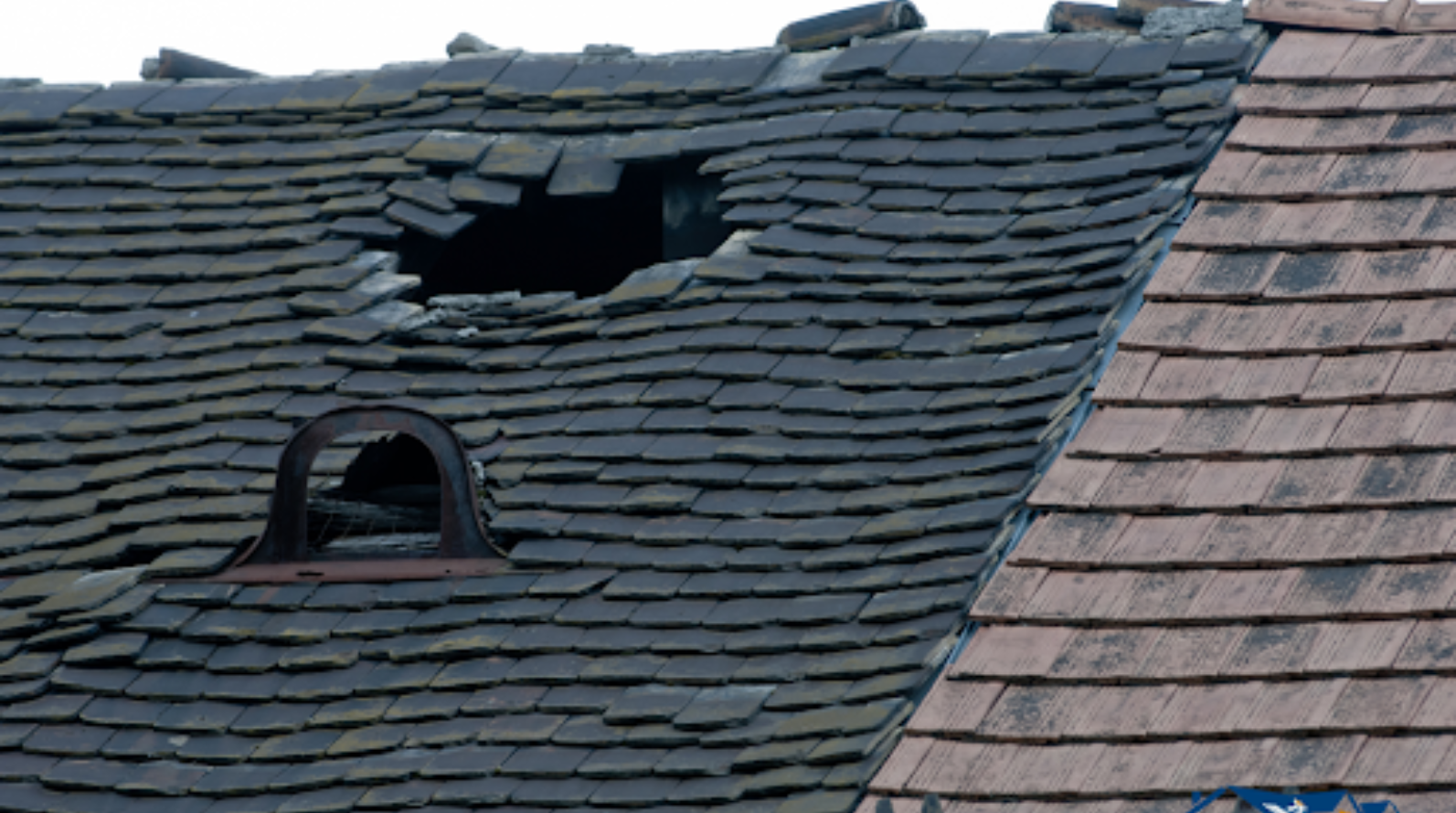 Holes in a damaged roof